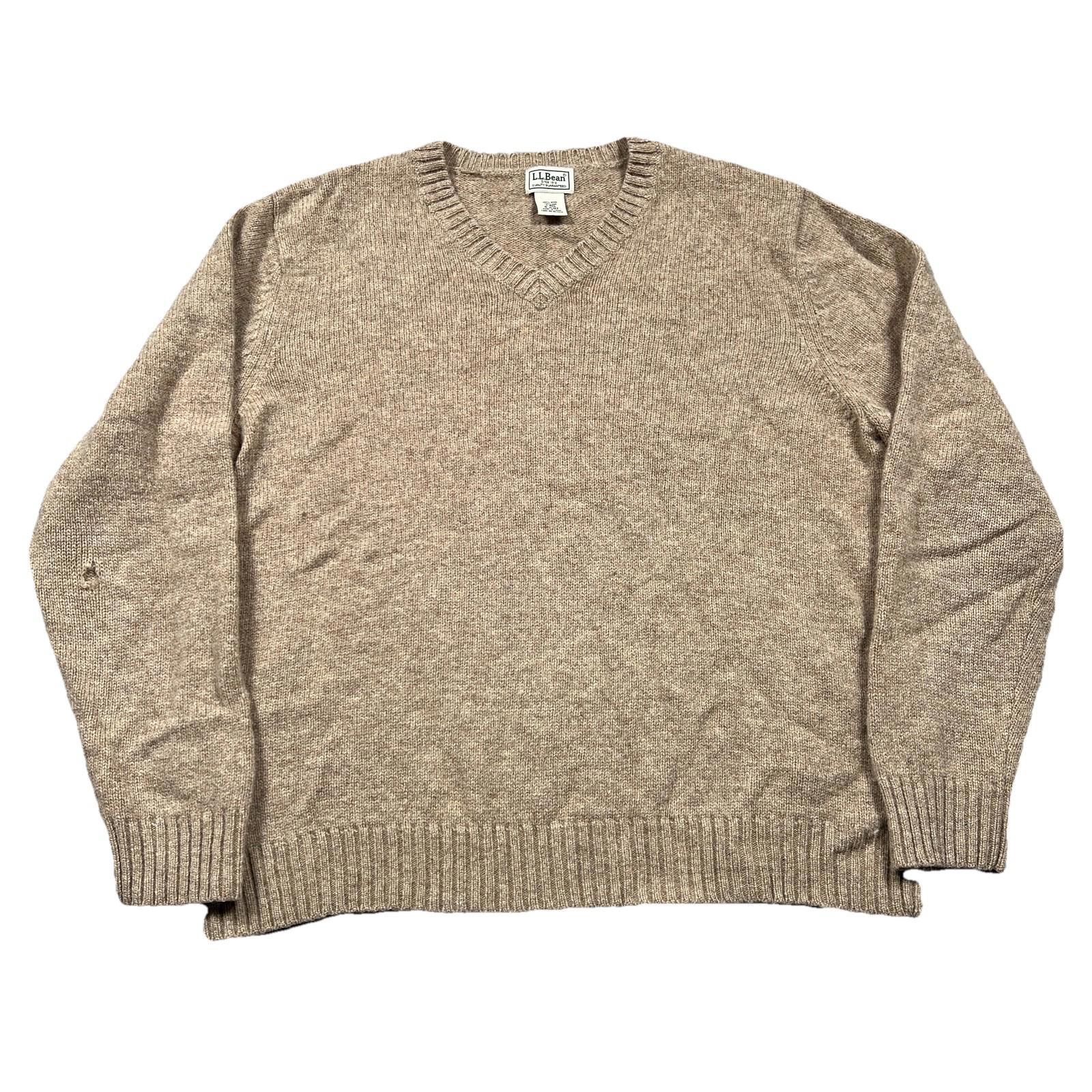 Ll Bean Shetland Wool V Neck Sweater Beige Men’s Size Large Regular